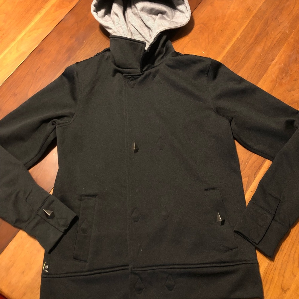 Volcom Black Hoodie with Gray Hood Lining and Subtle Logo